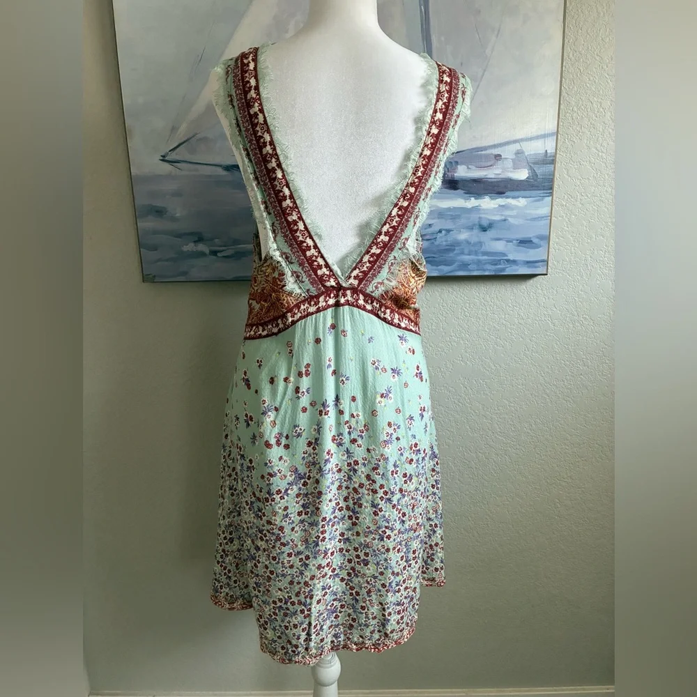 Free People Intimately East Willow Mint Multi Floral Lace-Trim V-Neck Mini Dress - Picture 7 of 8
